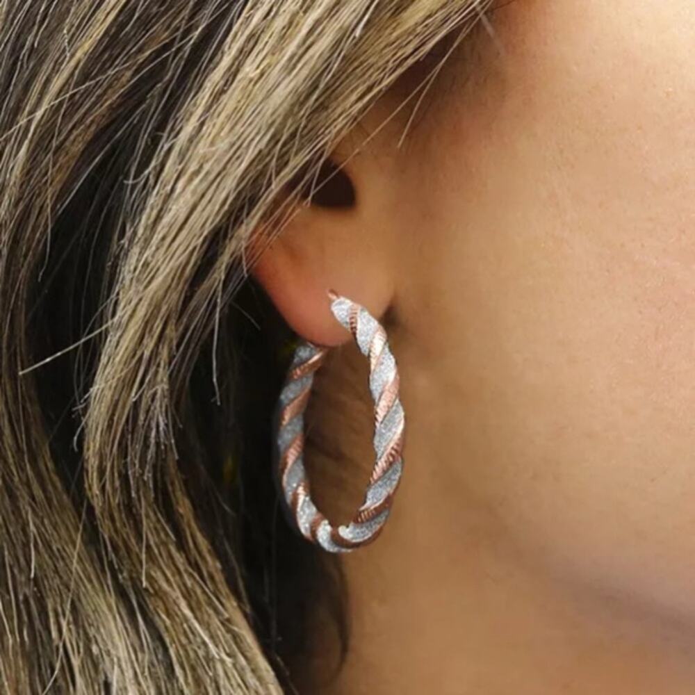 Rose Gold Twist Hoop Earring 925 Stamped YGIIN Earrings Glitter Crystal Dust